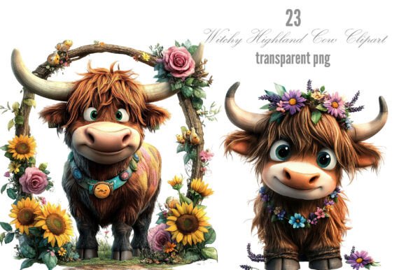 Download Cute Witchy Highland Cow Clipart Design - Clipart design Collection