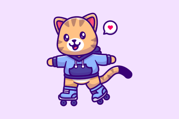 Download Cute Cat Playing Roller Skate Cartoon - Cartoon Collection