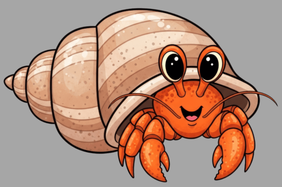 Download Cute Cartoon Hermit Crab in a Striped - Cartoon Collection