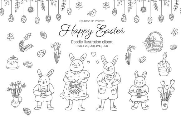 Download Happy Easter Doodle Clipart SVG - Premium Resources