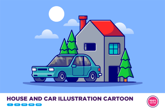 Download House and Car Illustration Cartoon - Cartoon Collection