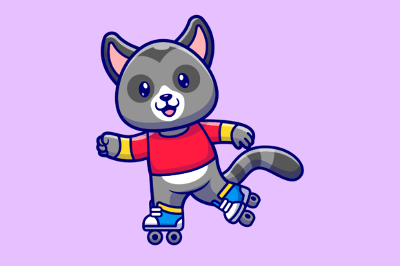 Download Cute Racoon Playing Roller Skate Cartoon - Cartoon Collection