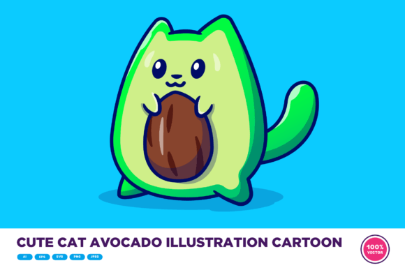 Download Cute Cat Avocado Illustration Cartoon - Cartoon Collection